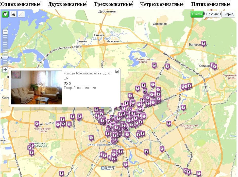 Поиск квартир по карте